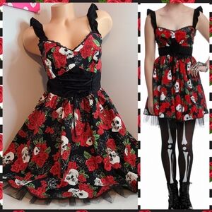 Hot Topic Day Of The Dead Floral Skull Lace-up Corset Dress Size M